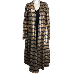 LULAROE METALLIC GOLD & BLUE ZIG ZAG LONG CARDIGAN